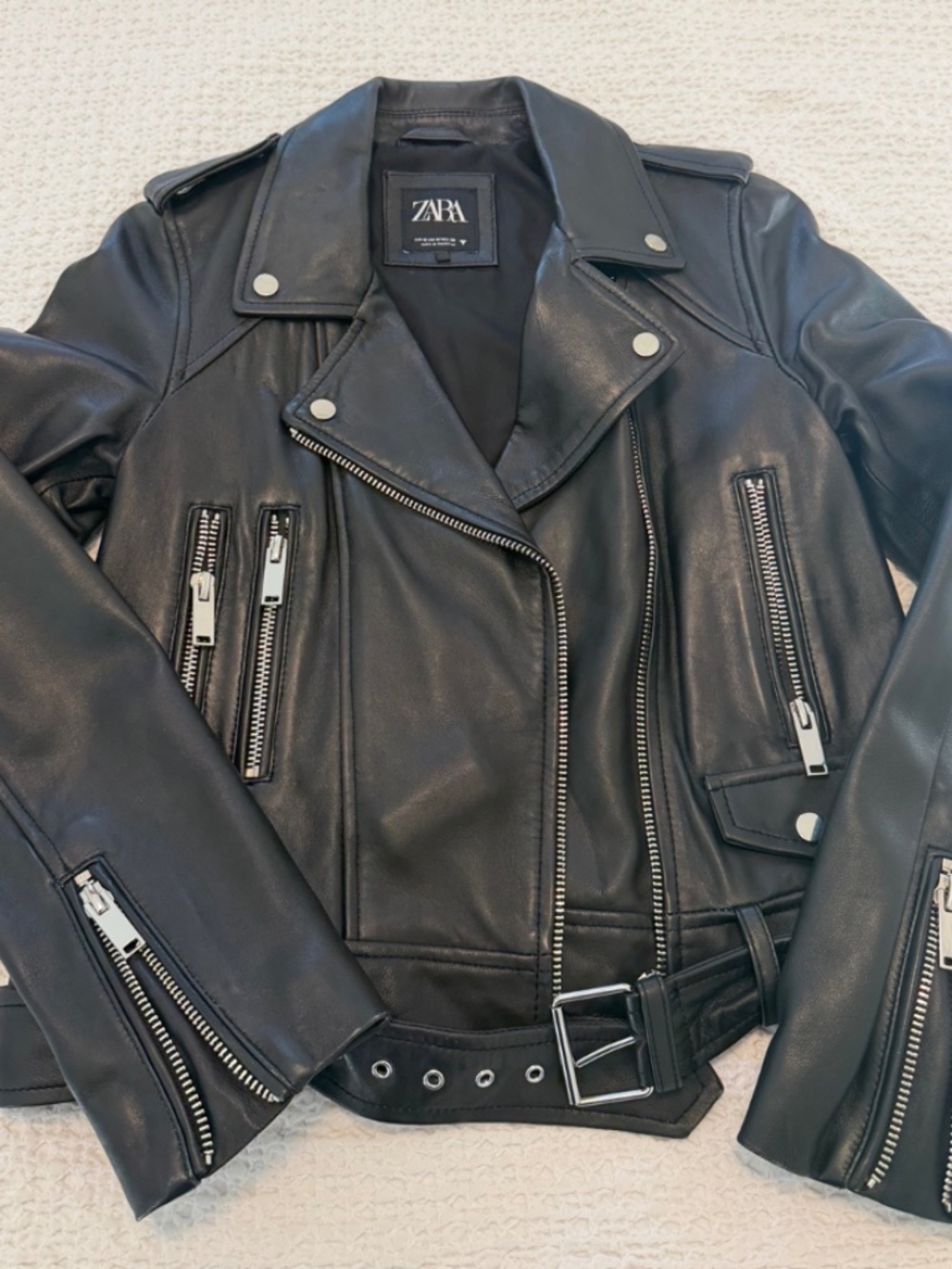 ZARA Black Leather Biker Jacket – Size Medium